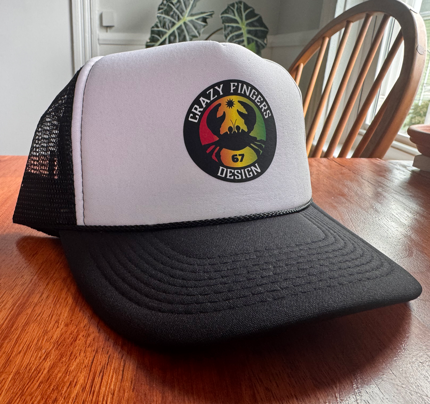Crazy Fingers Crab Logo Snapback Trucker Hat – Retro Mesh Cap