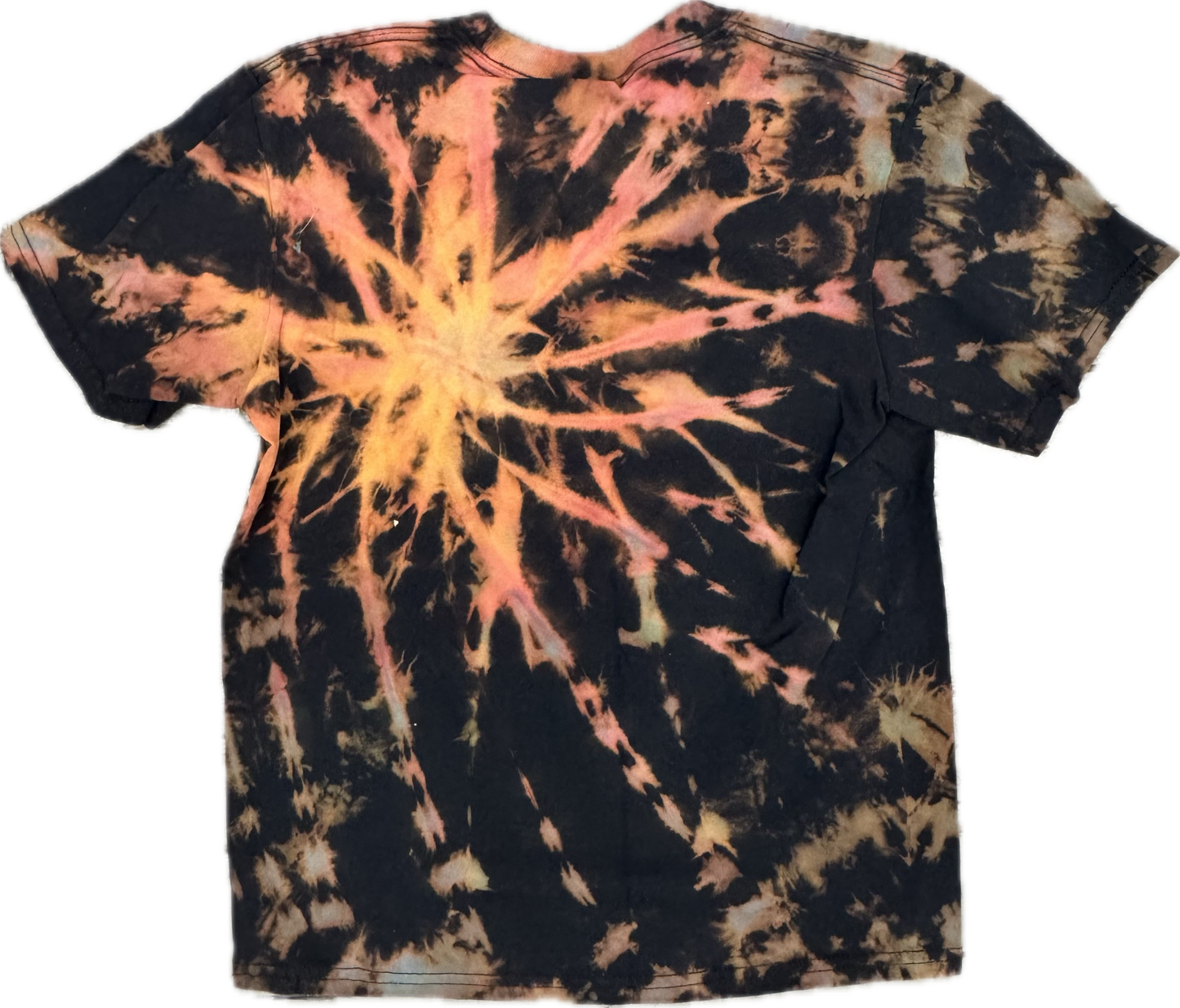 ๐ฅ "Stand Out in Fiery Style โ Unique Tie-Dye for Kids." Handmade Spiral Tie-Dye T-Shirt โ Youth Medium (Black, Orange & Gold Burst)