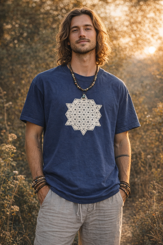 Comfort Colors Midnight Blue T-Shirt – Grid of Life Sacred Geometry Screen Print