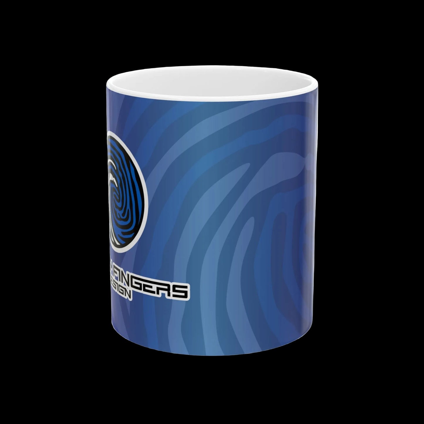 Crazy Fingers Design Blue Fingerprint Logo Mug – Personalized Wae Tech Coffee Cup (11oz, 15oz)