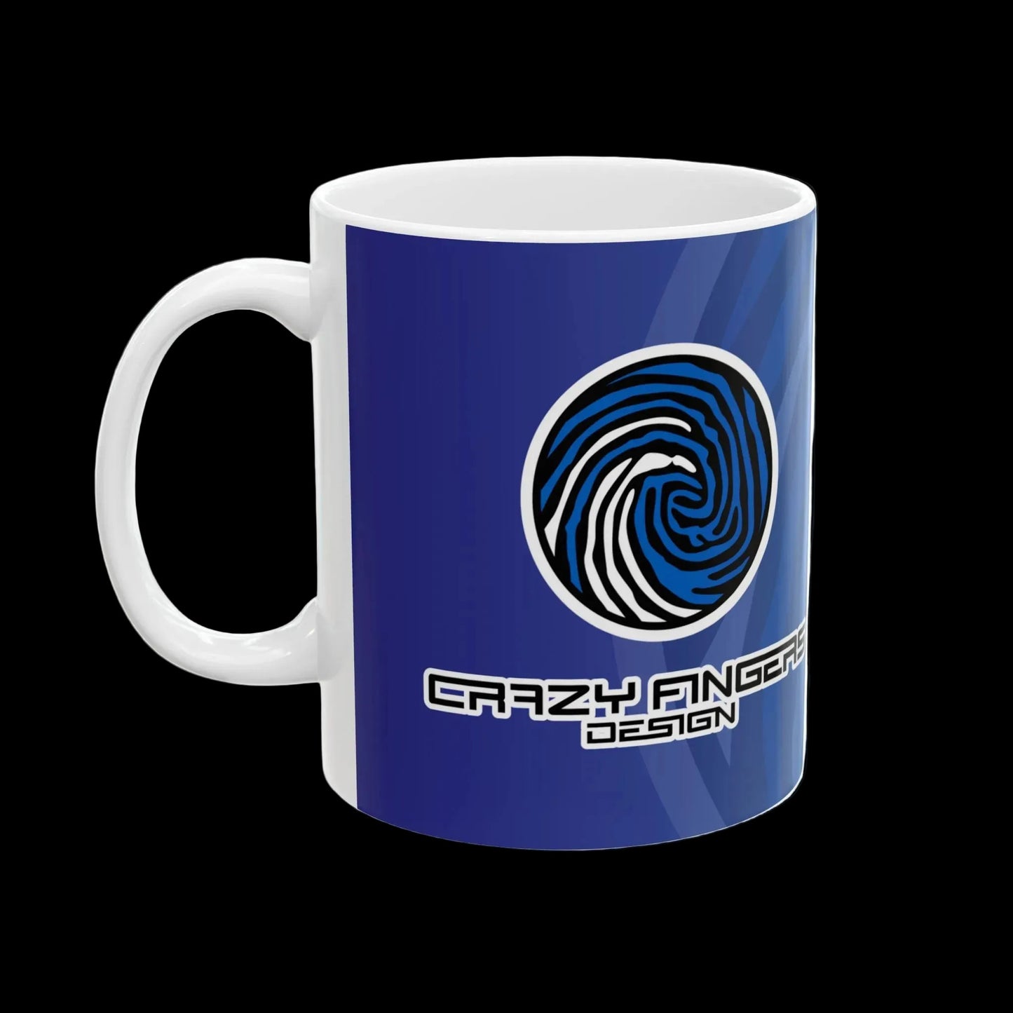 Crazy Fingers Design Blue Fingerprint Logo Mug – Personalized Wae Tech Coffee Cup (11oz, 15oz)