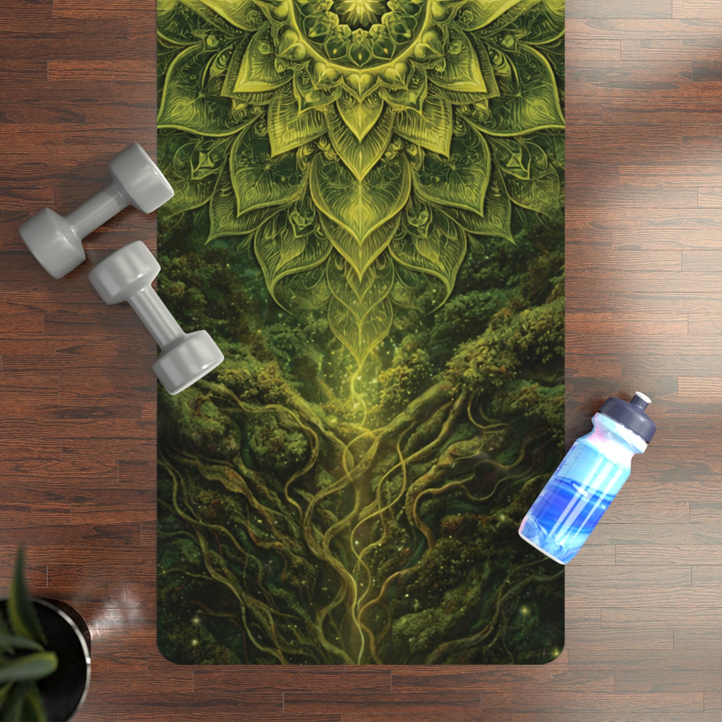 Earth Balance Yoga Mat – Grounding Mandala Meditation Mat, Forest Energy Chakra Alignment Mat, Non Slip Rubber Yoga Mat