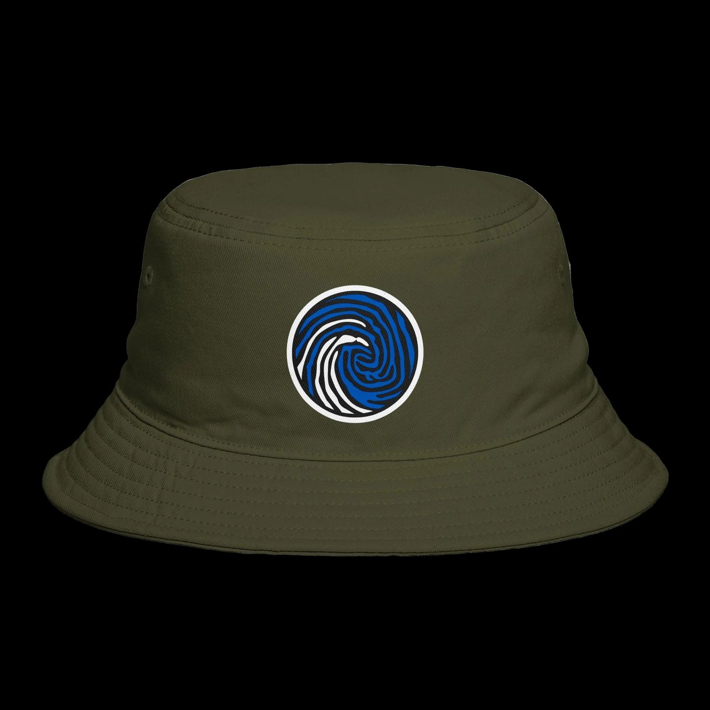 Crazy Fingers Deisgn Blue Wave Emblem Bucket Hat — Casual Surf-Inspired Sun Hat