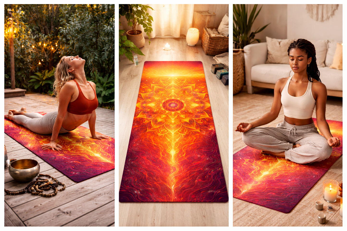 Solar Flow Yoga Mat – Psychedelic Mandala Meditation Mat, Warm Energy Chakra Alignment Mat, Non Slip Rubber Yoga Mat