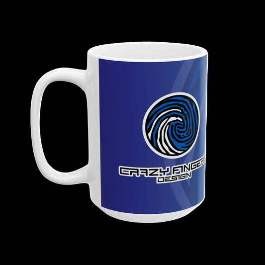 Crazy Fingers Design Blue Fingerprint Logo Mug – Personalized Wae Tech Coffee Cup (11oz, 15oz)