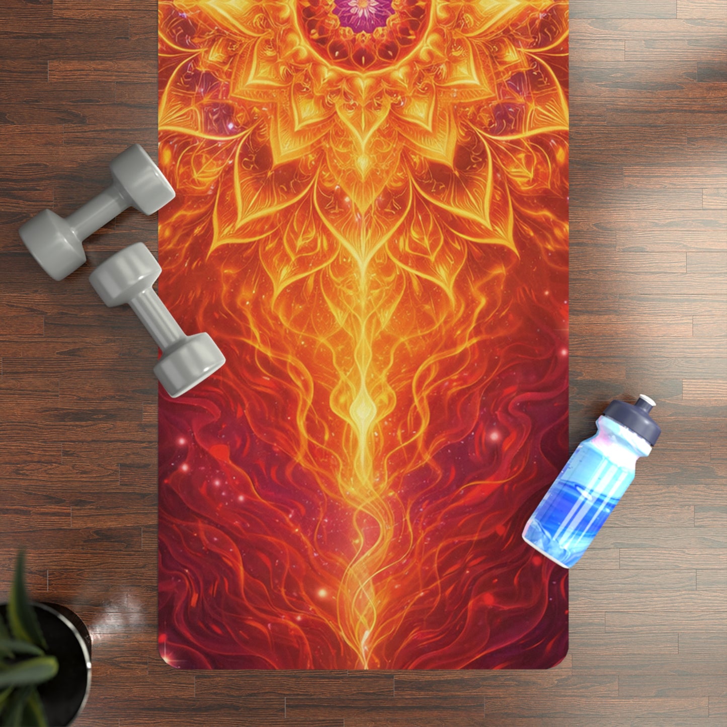 Solar Flow Yoga Mat – Psychedelic Mandala Meditation Mat, Warm Energy Chakra Alignment Mat, Non Slip Rubber Yoga Mat
