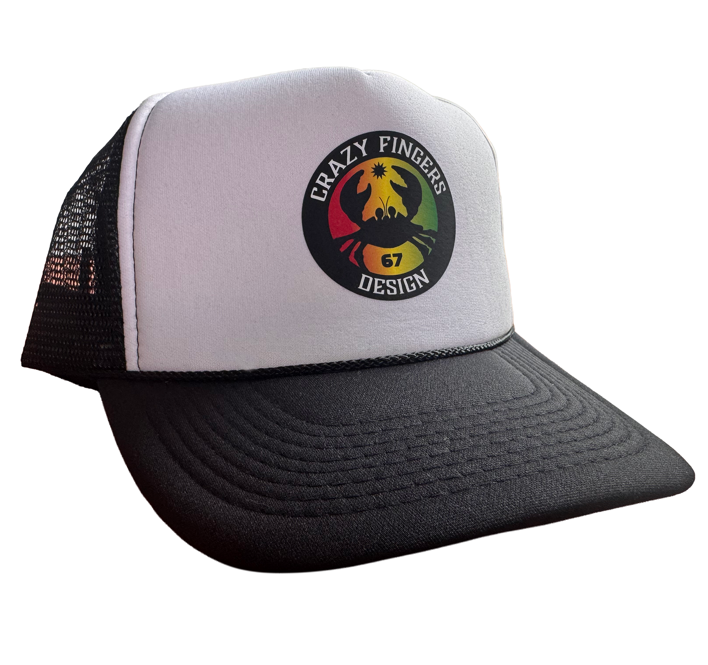 Crazy Fingers Crab Logo Snapback Trucker Hat – Retro Mesh Cap