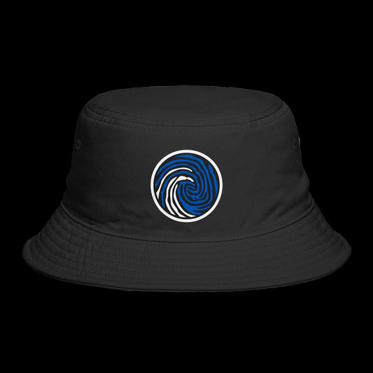 Crazy Fingers Deisgn Blue Wave Emblem Bucket Hat — Casual Surf-Inspired Sun Hat