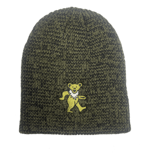 Big Accessories Ribbed Marble Beanie with Embroidered Dancing Bear Logo