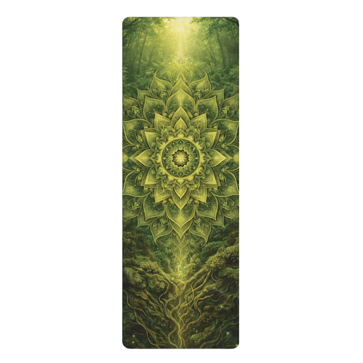 Earth Balance Yoga Mat – Grounding Mandala Meditation Mat, Forest Energy Chakra Alignment Mat, Non Slip Rubber Yoga Mat
