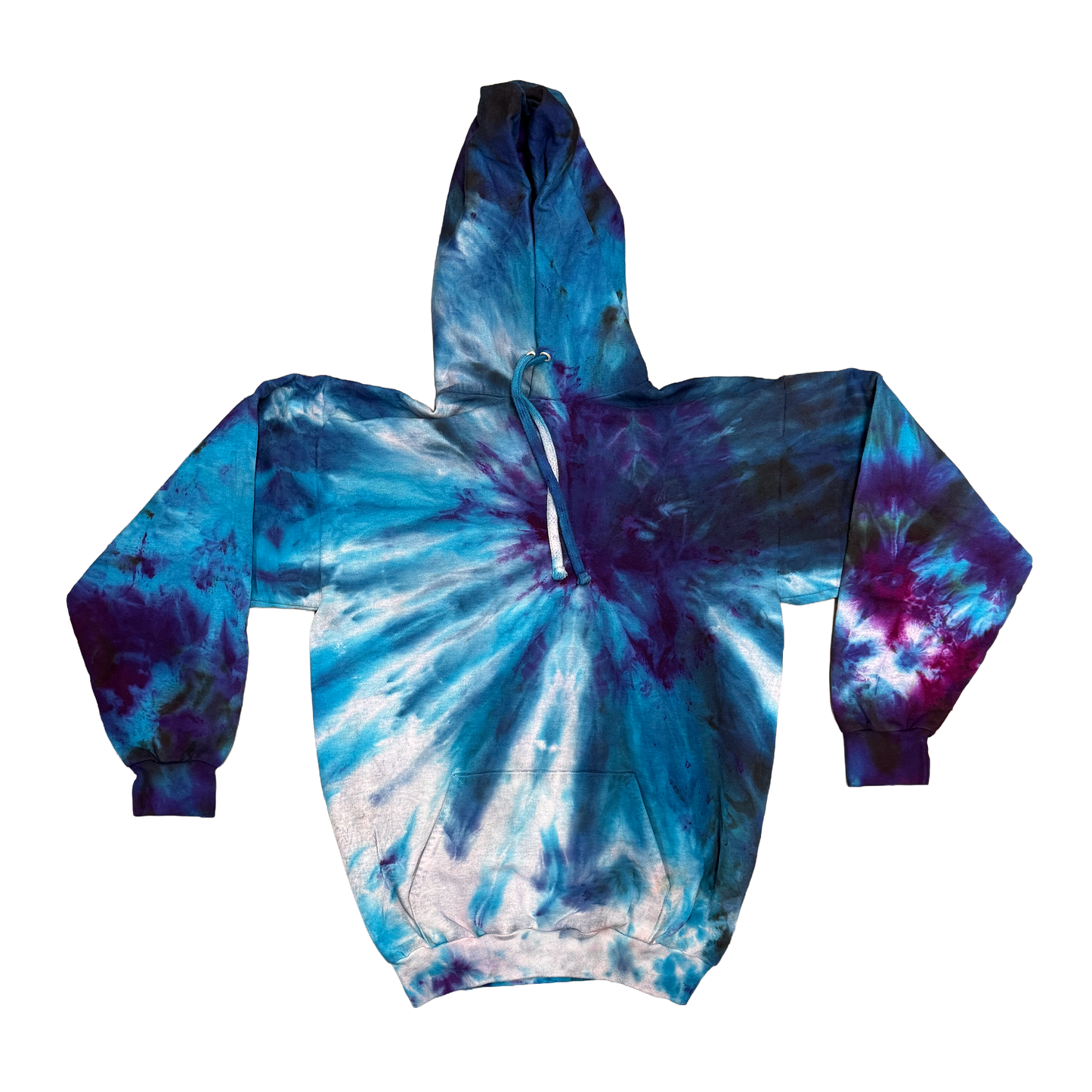Aurora Burst Tie-Dye Pullover Hoodie – Handmade One-of-One – Size Medium