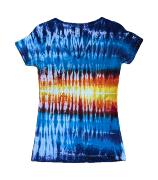 One-of-a-kind cotton tie-dye short sleeve v-neck tee  – Women's Small