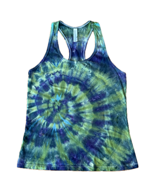 One-of-a-kind cotton ice dye, tie-dye racerback tank  – Women's Medium