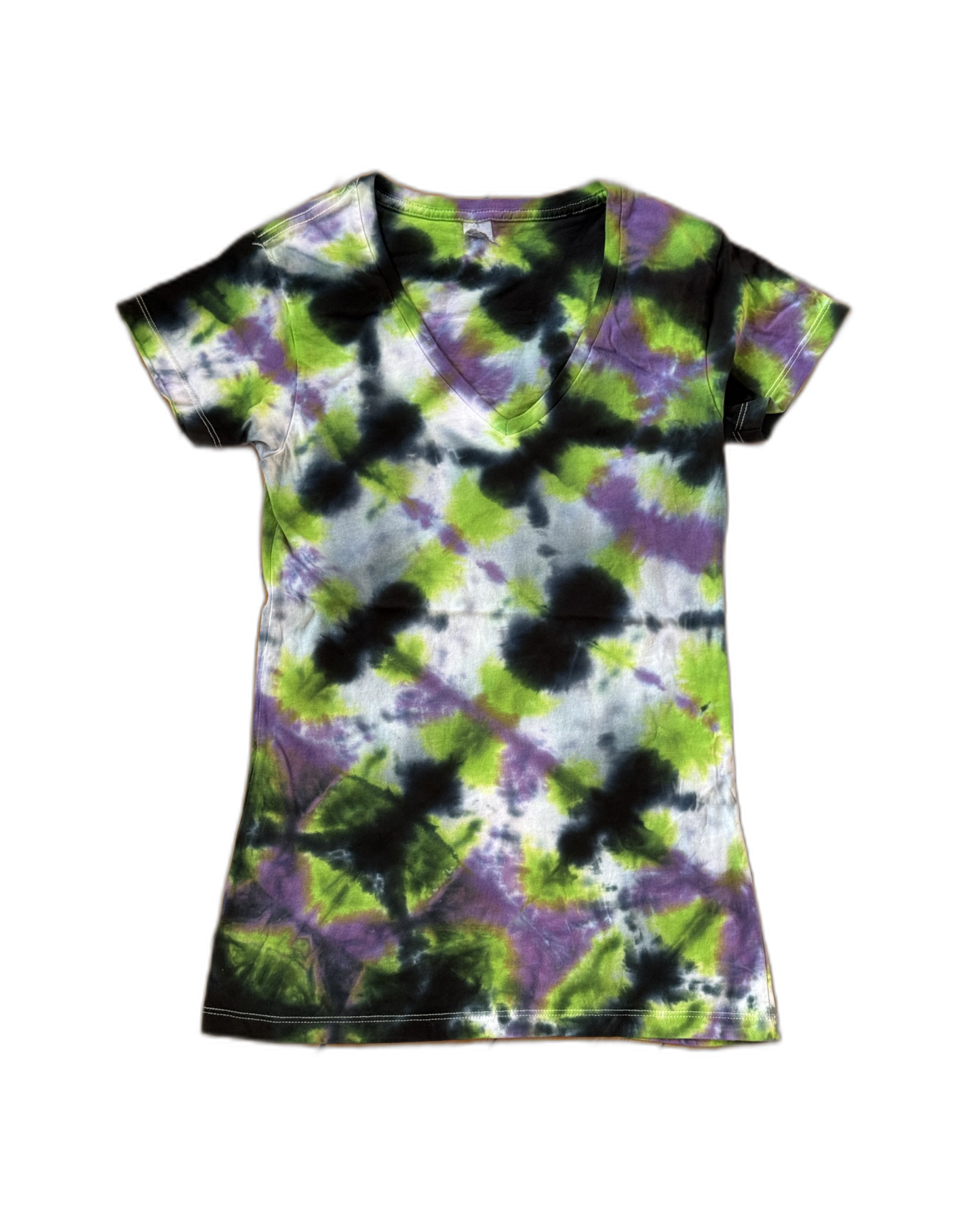 One-of-a-kind cotton tie-dye short sleeve v-neck tee  – Women's Small