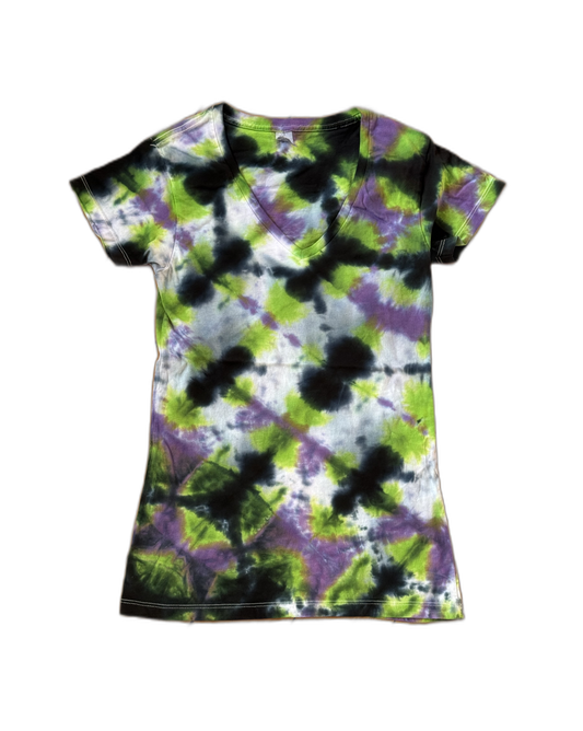 One-of-a-kind cotton tie-dye short sleeve v-neck tee  – Women's Small