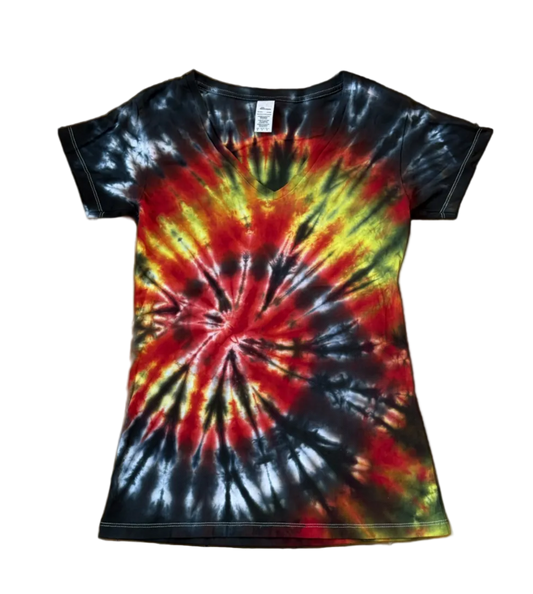 One-of-a-kind cotton tie-dye short sleeve v-neck tee  – Women's Small