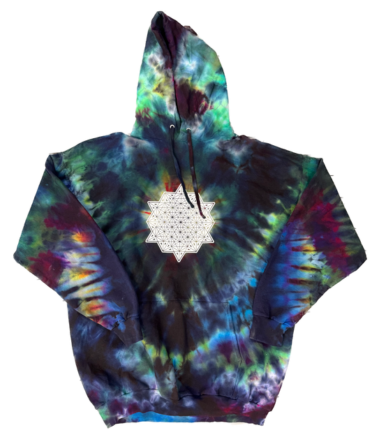 Tie-Dye Hoodie – 2XL Grid of Life Sacred Geometry Screen Print