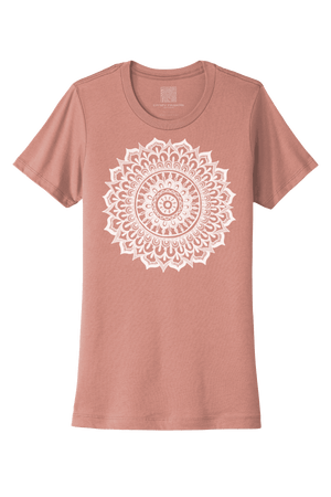 Lightweight Mandala Tee, 100% Cotton Short Sleeve Fitted Women's T-Shirt, Henna Lotus Design