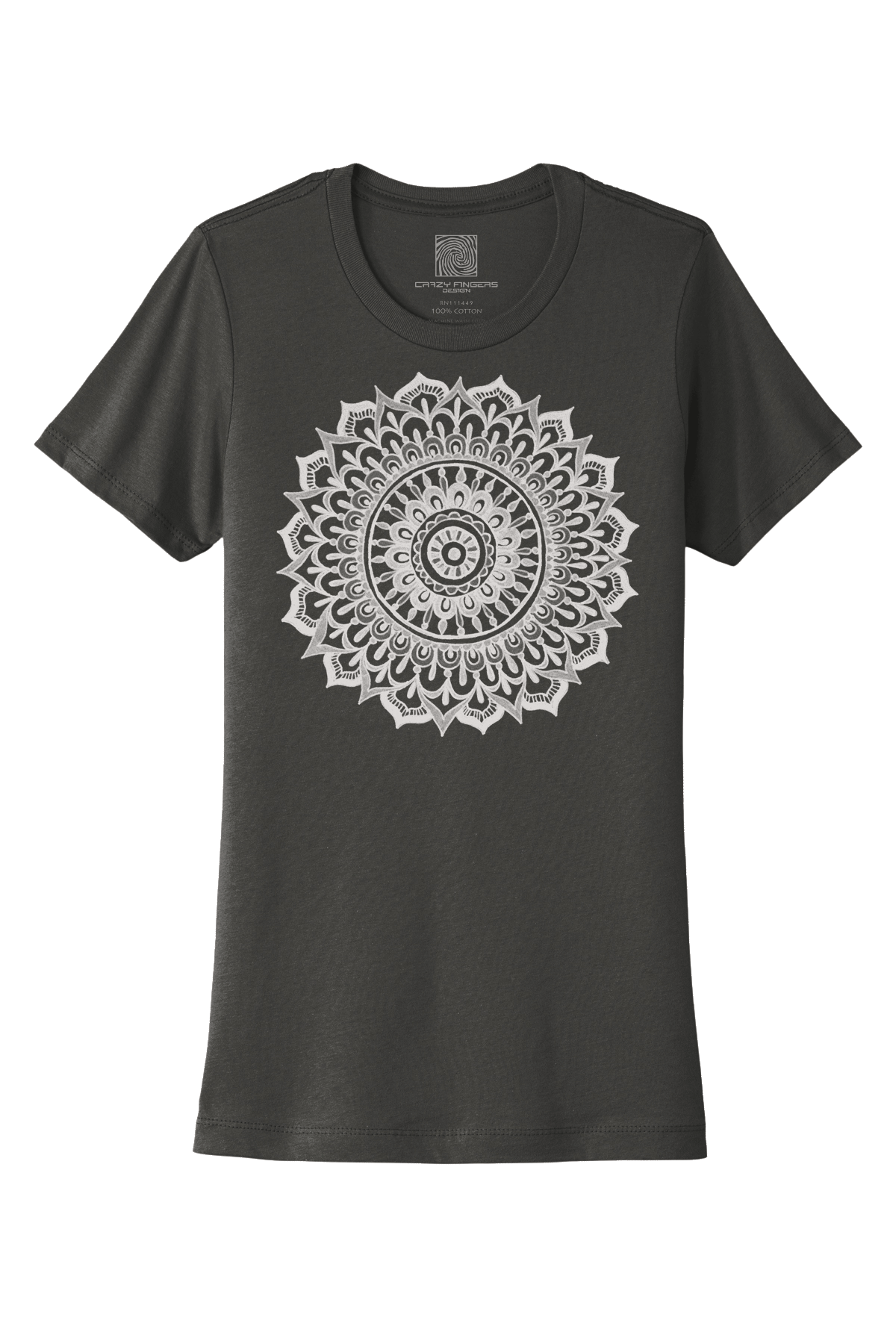 Lightweight Mandala Tee, 100% Cotton Short Sleeve Fitted Women's T-Shirt, Henna Lotus Design