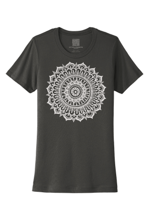 Lightweight Mandala Tee, 100% Cotton Short Sleeve Fitted Women's T-Shirt, Henna Lotus Design