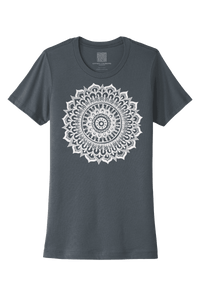 Lightweight Mandala Tee, 100% Cotton Short Sleeve Fitted Women's T-Shirt, Henna Lotus Design