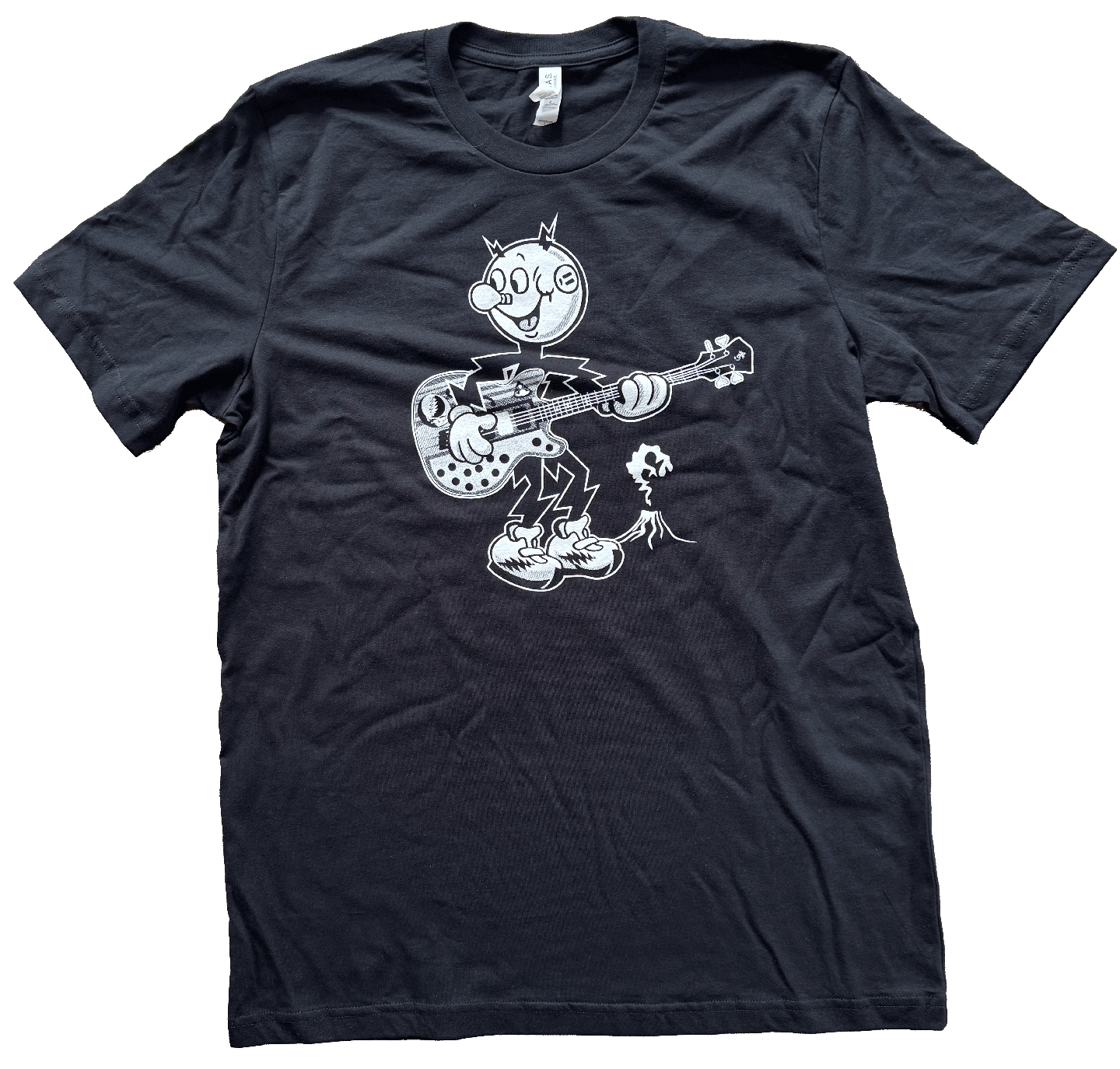 Reddy Kilowatt on Bass 100% Cotton Short Sleeve Black Crew Neck T-Shirt