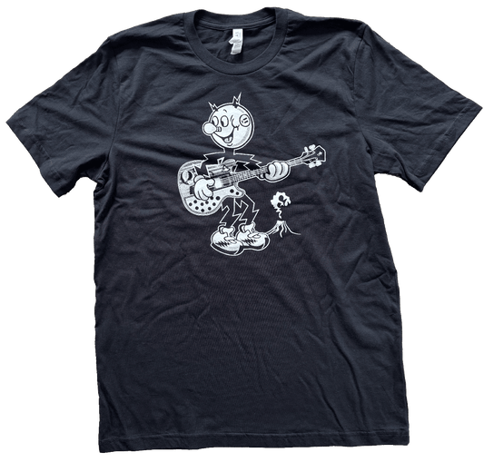 Reddy Kilowatt on Bass 100% Cotton Short Sleeve Black Crew Neck T-Shirt