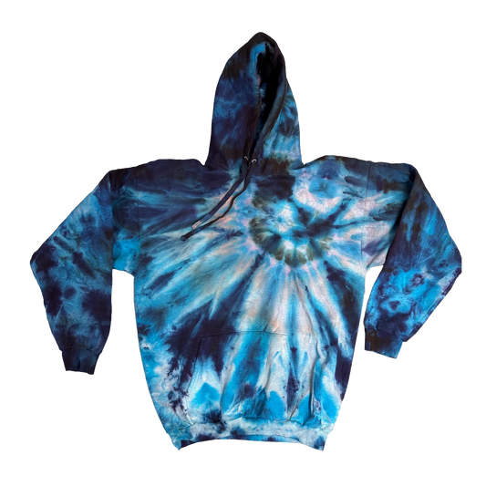 Blue Nebula Tie-Dye Pullover Hoodie – Handmade One-of-One – Size XL
