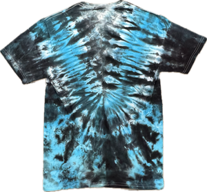 🌊 "Dive into bold style with this one-of-a-kind tie-dye tee." Handmade Tie-Dye T-Shirt – Adult Small (Blue & Black Burst)