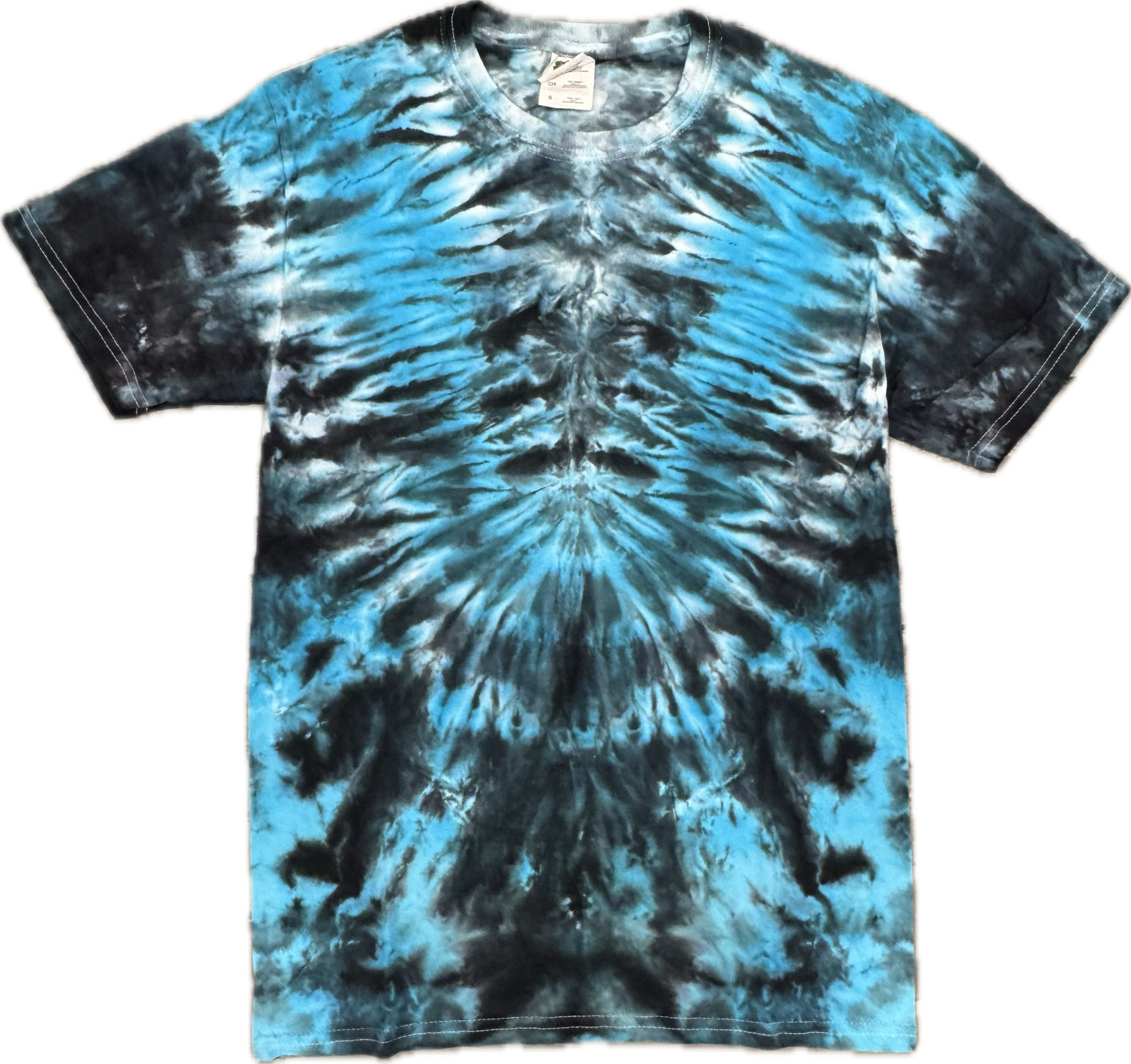 🌊 "Dive into bold style with this one-of-a-kind tie-dye tee." Handmade Tie-Dye T-Shirt – Adult Small (Blue & Black Burst)