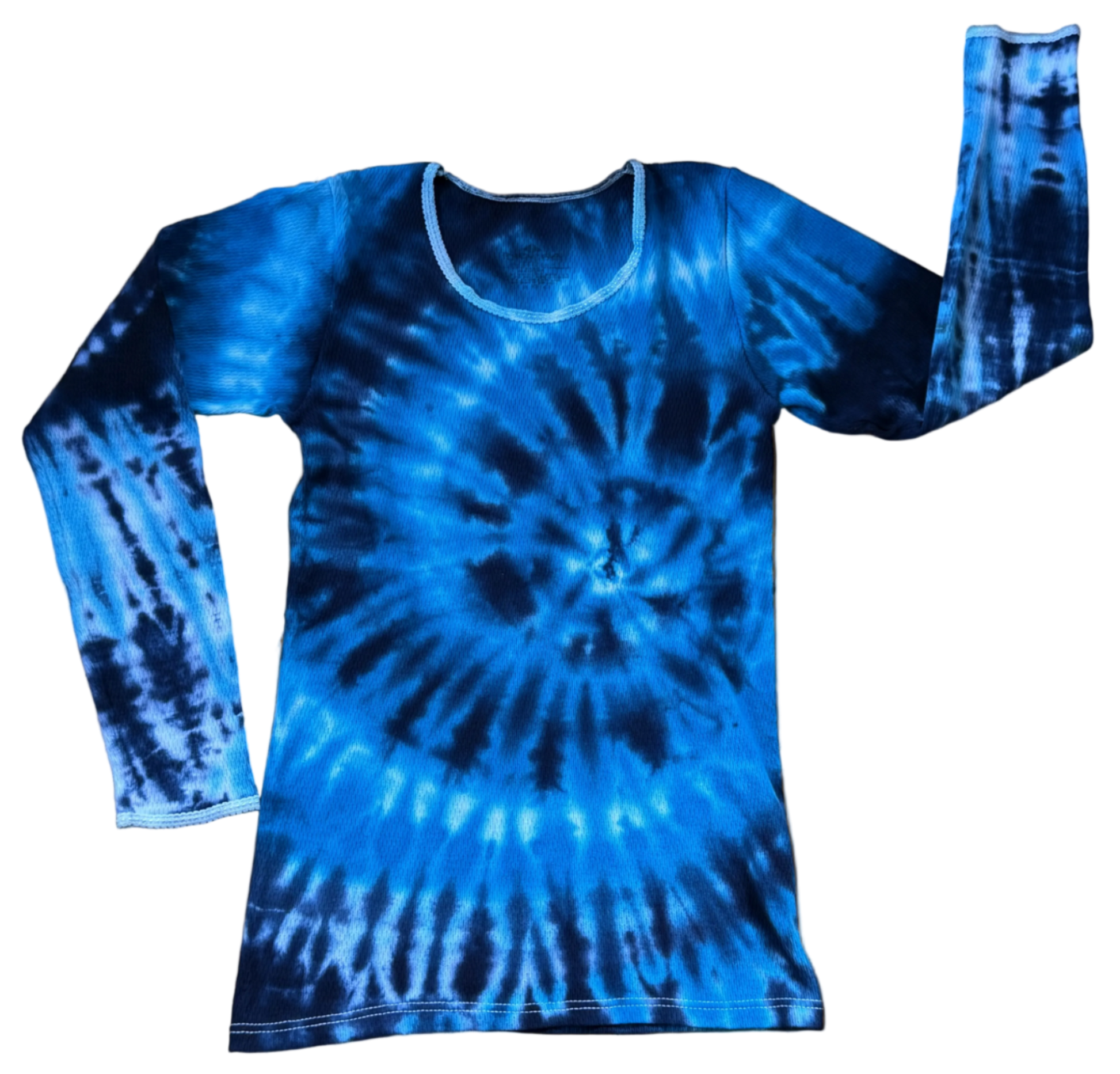 Blue tie-dye long-sleeve shirt on a transparent background